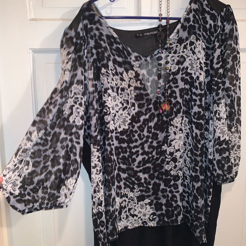 Maurice’s Sheer Leopard & Leather Top Sz 3 - Picture 3 of 8